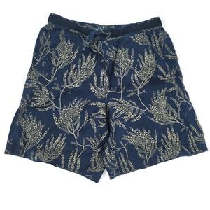 Orvis Womens M Linen Shorts Blue Botanical Elastic Waist Coastal Beach